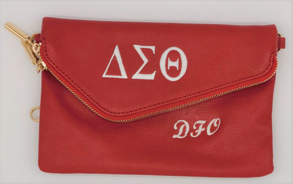 Embroidered Delta Sigma Theta Small Envelope Messenger Zip Clutch