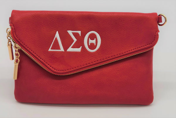 Embroidered Delta Sigma Theta Small Envelope Messenger Zip Clutch