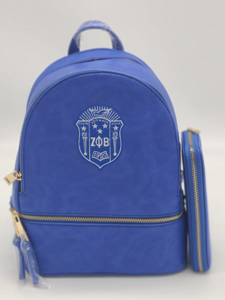 Embroidered Zeta Phi Beta Leather Backpack