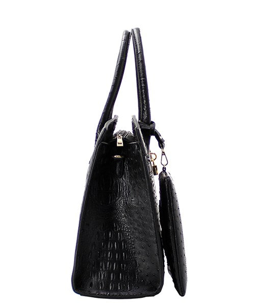 Embroidered  Zeta Phi Beta Ostrich Handbag + Wallet